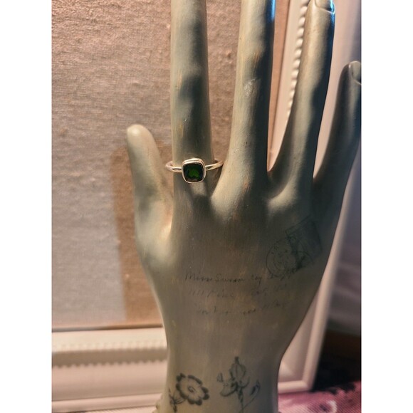 Sterling Silver Chrome Diopside Ring | Green Gem Size 7 Bezel Statement Band - Picture 5 of 5